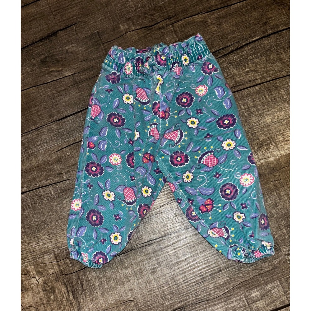 Vintage Sprockets Baby Floral Pants 18 Months Teal Pink Purple USA Made